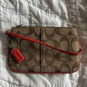 Coach Tan and Red Signature Wristlet